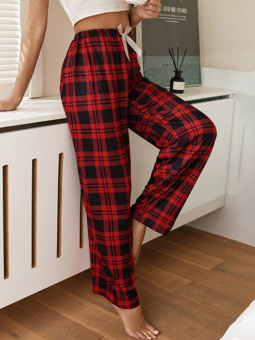 Grid Patterned Pajama Bottoms With Bowknot