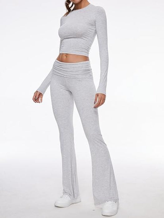 Long Sleeve Flare Pants Cropped Top