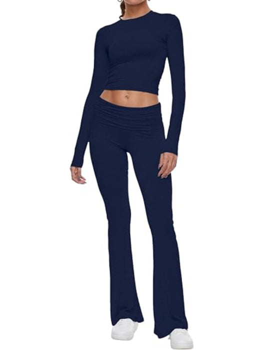 Long Sleeve Flare Pants Cropped Top