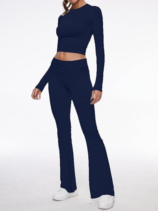 Long Sleeve Flare Pants Cropped Top