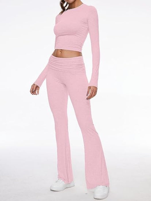 Long Sleeve Flare Pants Cropped Top