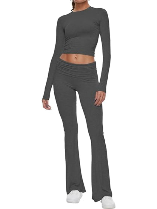 Long Sleeve Flare Pants Cropped Top