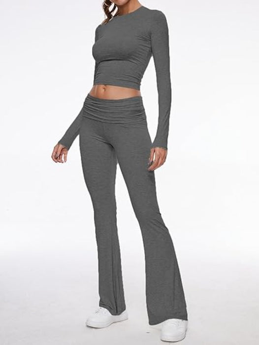 Long Sleeve Flare Pants Cropped Top