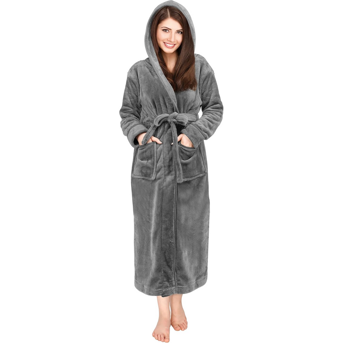 Fleece Hooded Plush Flannel Robe With Pockets