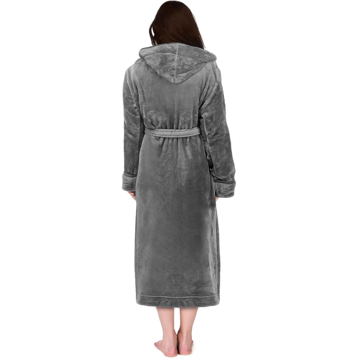 Fleece Hooded Plush Flannel Robe With Pockets