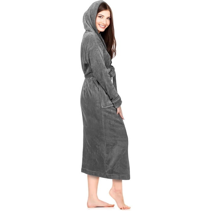 Fleece Hooded Plush Flannel Robe With Pockets