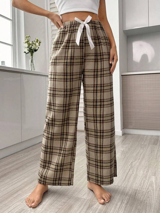 Plaid Print Bow Front Pajama Pants