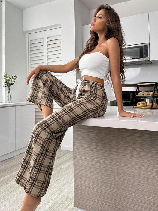 Plaid Print Bow Front Pajama Pants