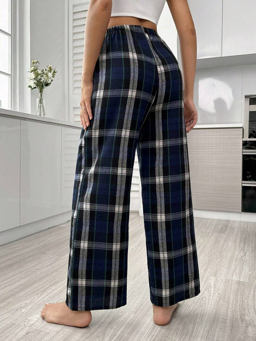 Plaid Print Bow Front Pajama Pants