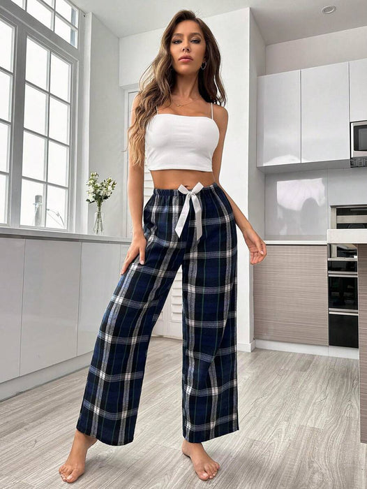 Plaid Print Bow Front Pajama Pants