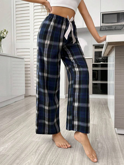 Plaid Print Bow Front Pajama Pants