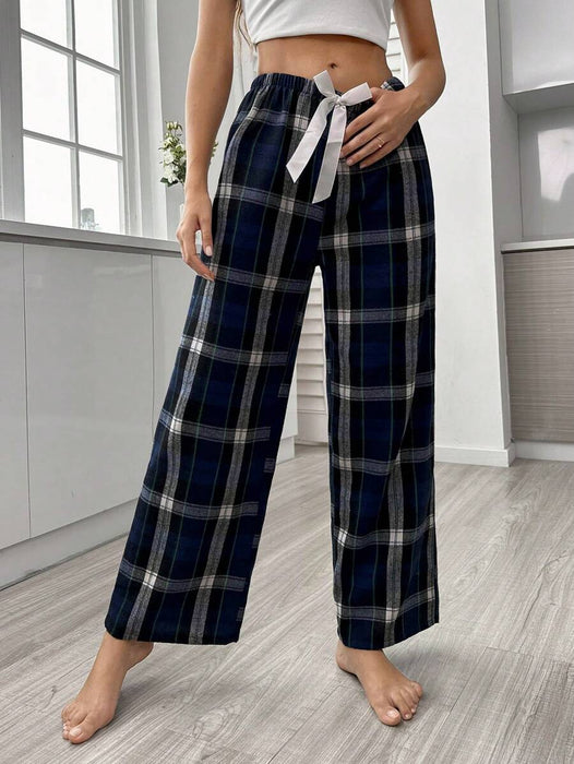 Plaid Print Bow Front Pajama Pants