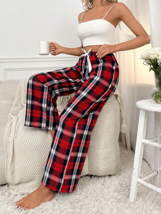 Plaid Print Bow Front Pajama Pants