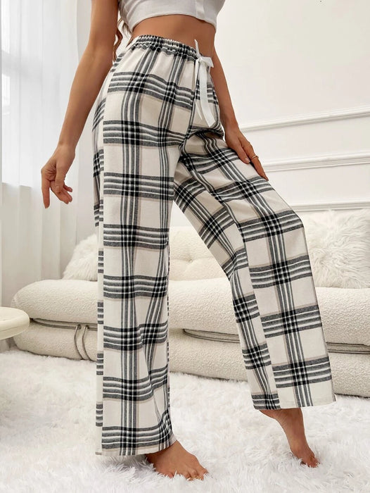 Plaid Print Bow Front Pajama Pants