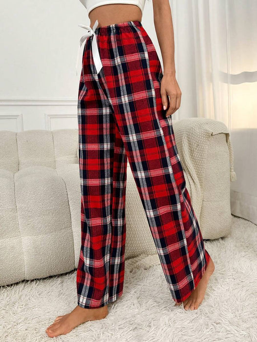 Plaid Print Bow Front Pajama Pants