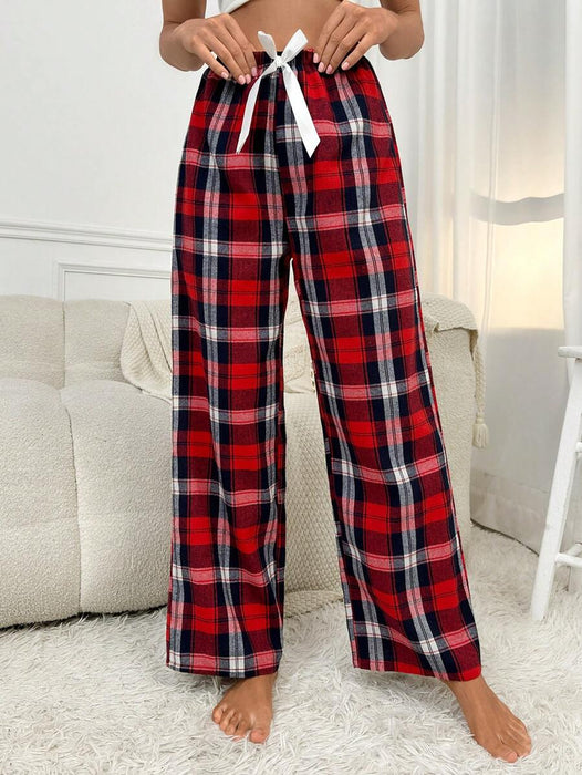 Plaid Print Bow Front Pajama Pants