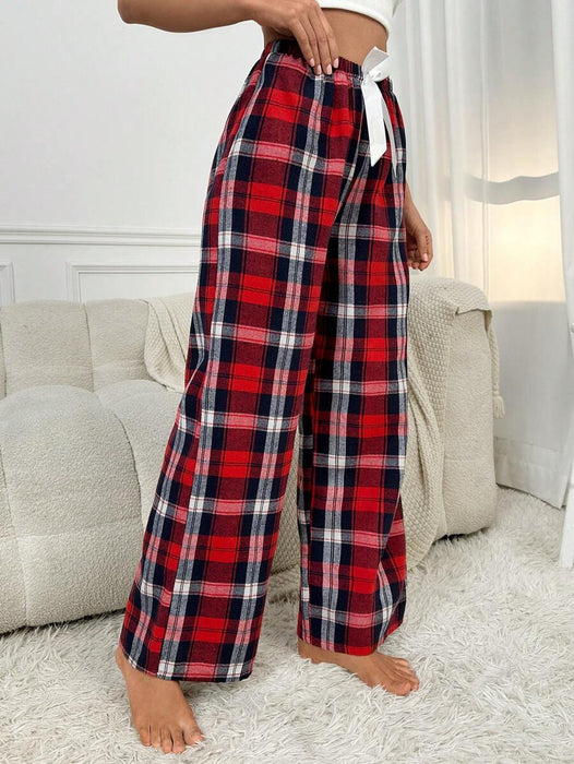 Plaid Print Bow Front Pajama Pants