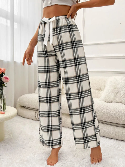 Plaid Print Bow Front Pajama Pants