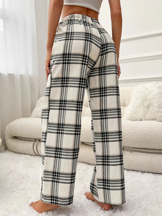 Plaid Print Bow Front Pajama Pants