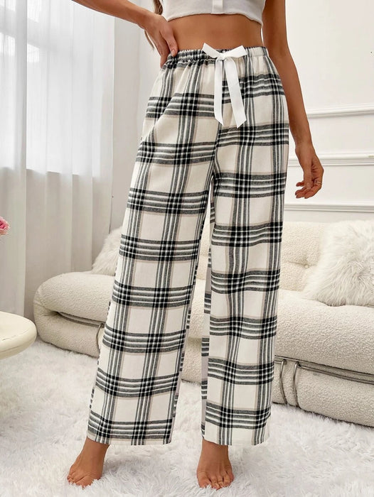 Plaid Print Bow Front Pajama Pants