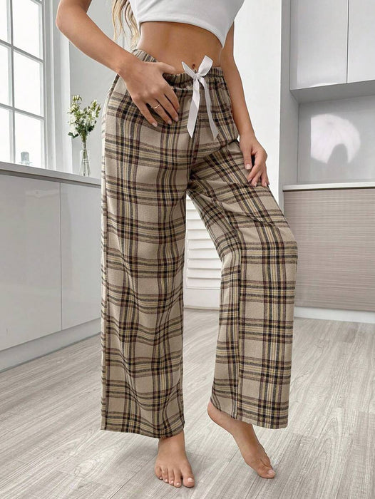 Plaid Print Bow Front Pajama Pants