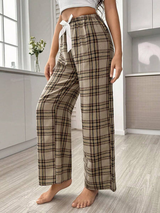 Plaid Print Bow Front Pajama Pants