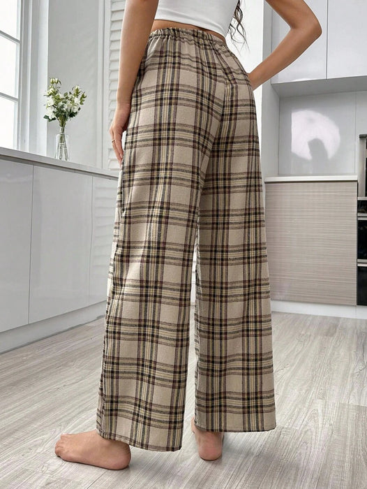 Plaid Print Bow Front Pajama Pants