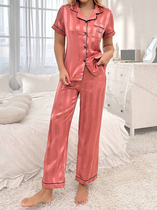 Simulated Silk Stripe And Jacquard Pajama Set