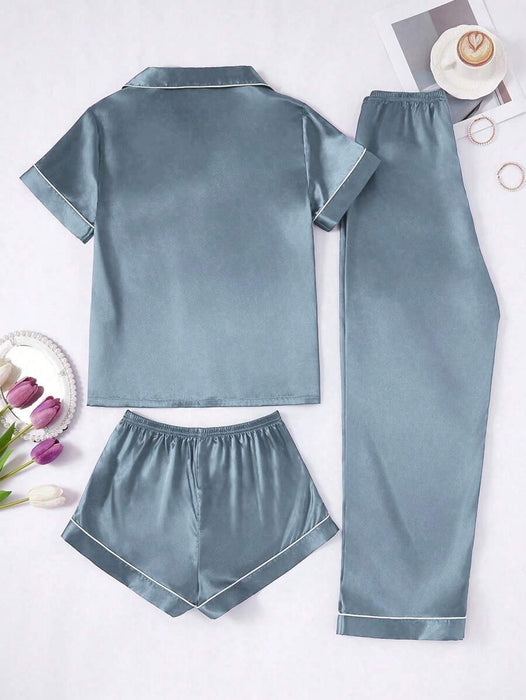 3 Piece Button Front Pajama Set