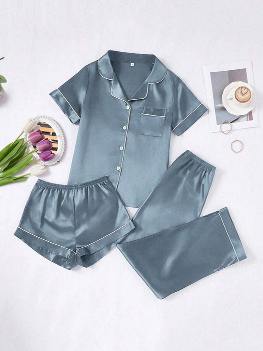 3 Piece Button Front Pajama Set