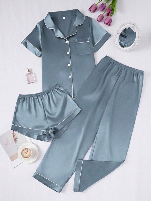 3 Piece Button Front Pajama Set