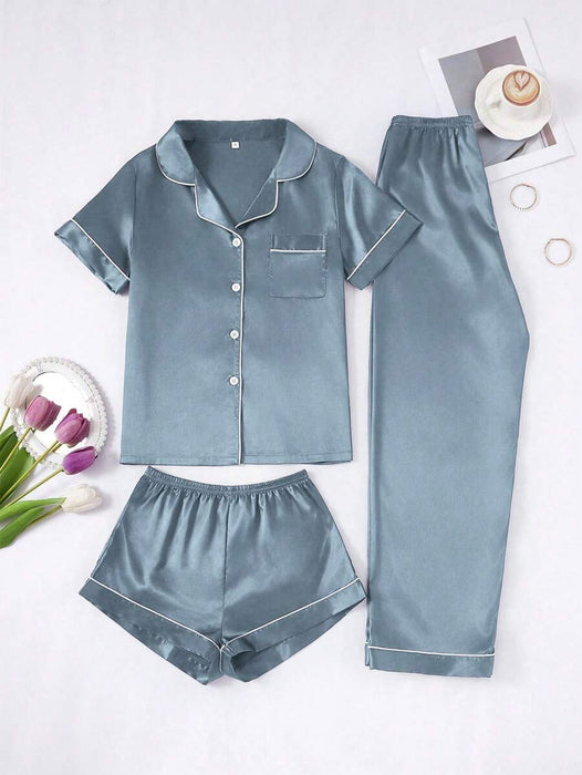 3 Piece Button Front Pajama Set