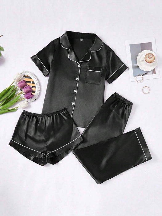 3 Piece Button Front Pajama Set