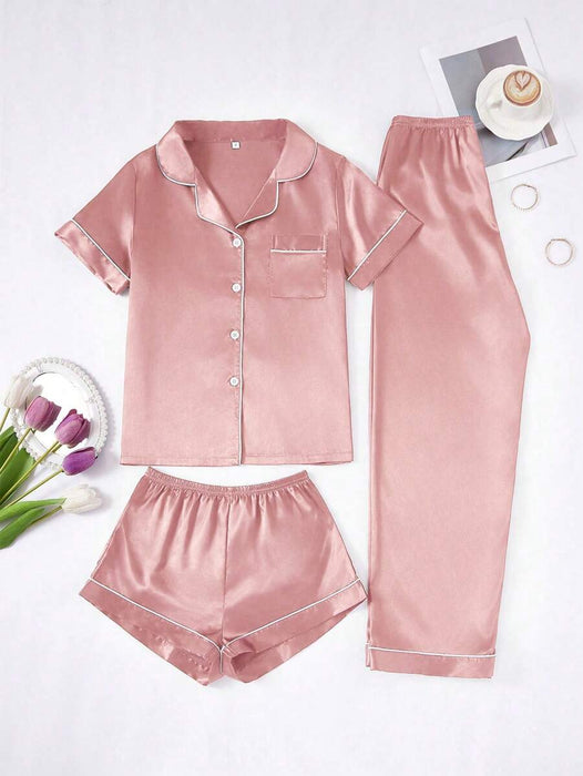 3 Piece Button Front Pajama Set