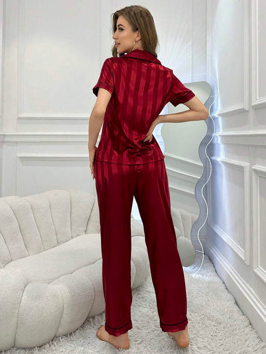 Simulated Silk Stripe And Jacquard Pajama Set