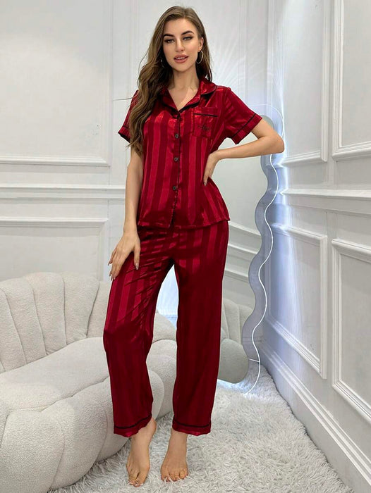 Simulated Silk Stripe And Jacquard Pajama Set