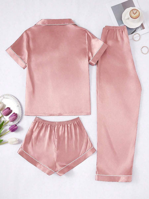 3 Piece Button Front Pajama Set