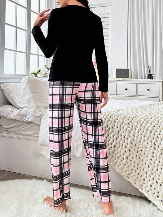 Plaid Print Long Sleeve Pajama Set