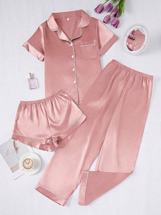 3 Piece Button Front Pajama Set