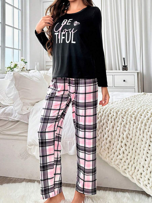 Plaid Print Long Sleeve Pajama Set