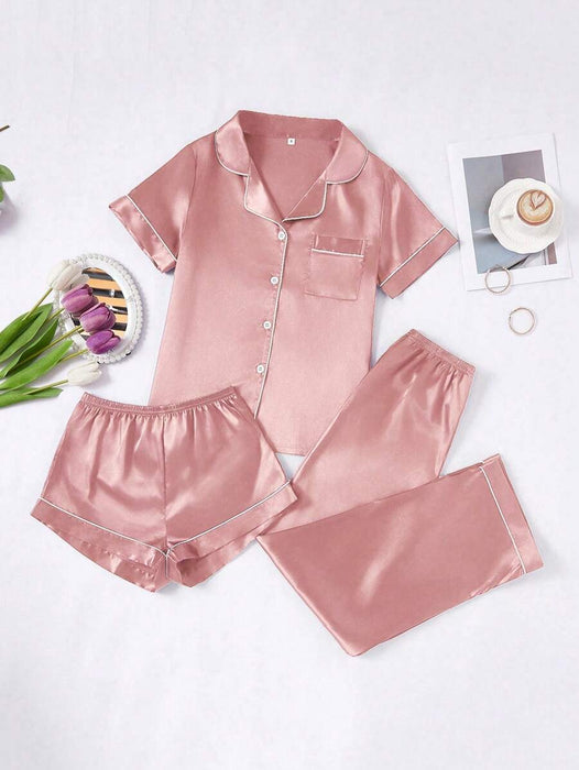 3 Piece Button Front Pajama Set