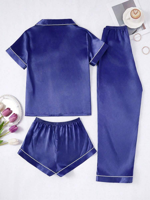 3 Piece Button Front Pajama Set