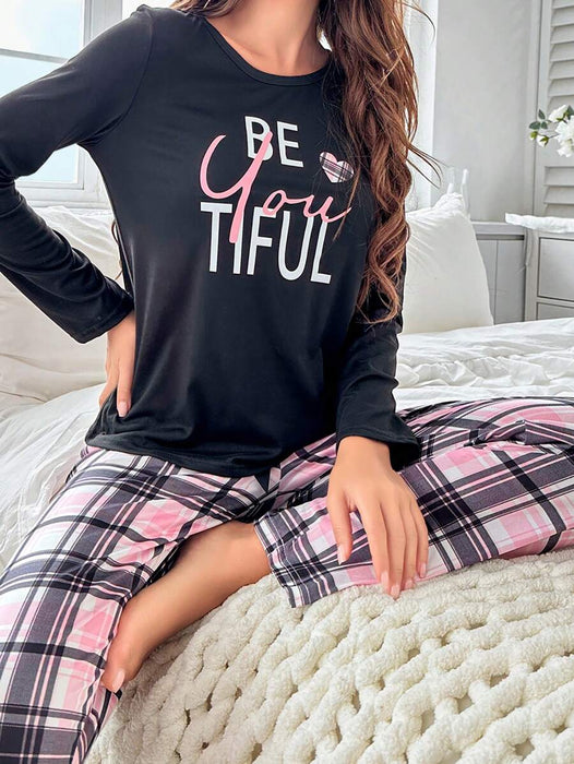 Plaid Print Long Sleeve Pajama Set