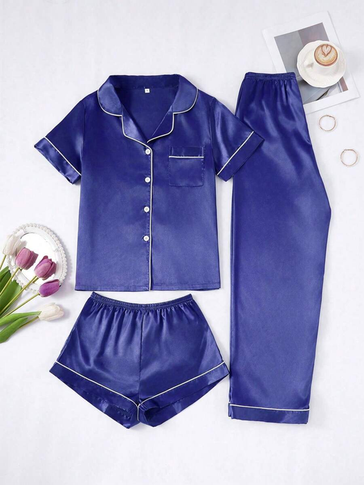 3 Piece Button Front Pajama Set