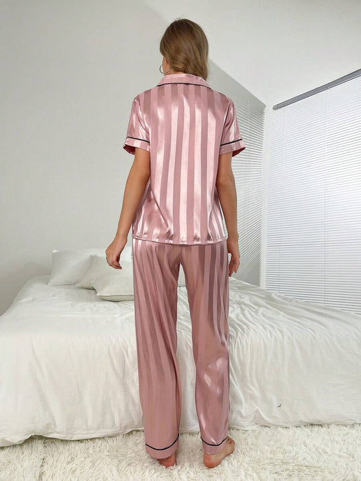 Simulated Silk Stripe And Jacquard Pajama Set