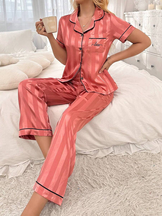 Simulated Silk Stripe And Jacquard Pajama Set