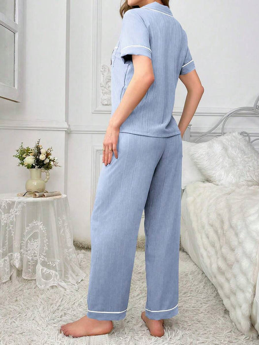 Pocket Teddy Bear Embroidery Pajama Set