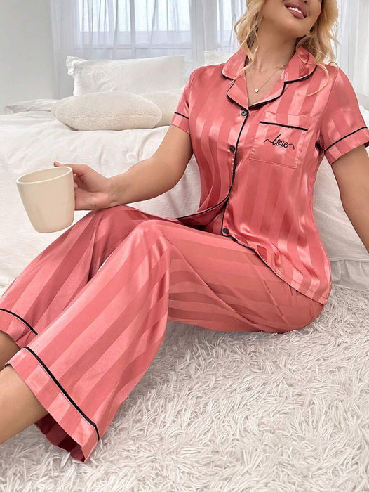 Simulated Silk Stripe And Jacquard Pajama Set