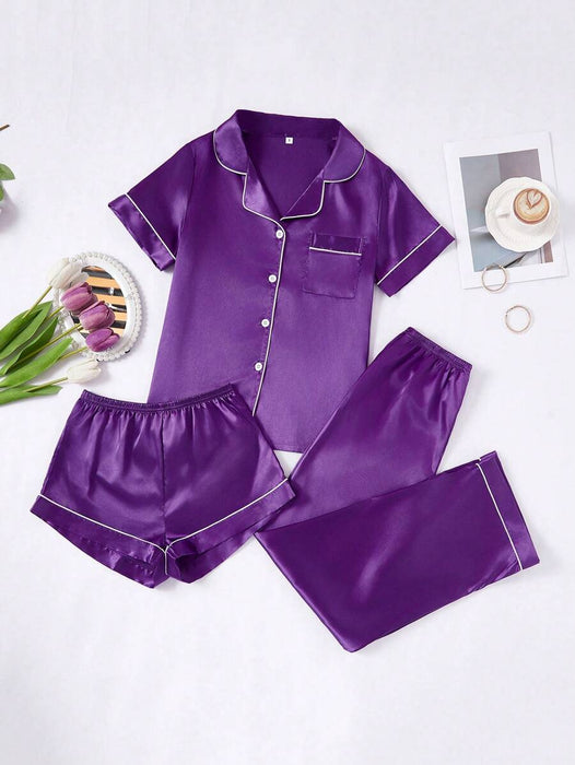 3 Piece Button Front Pajama Set