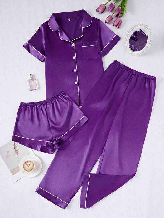 3 Piece Button Front Pajama Set